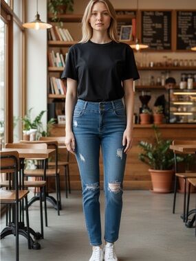 Colombian High-Rise Distressed Skinny Jeans in Blue